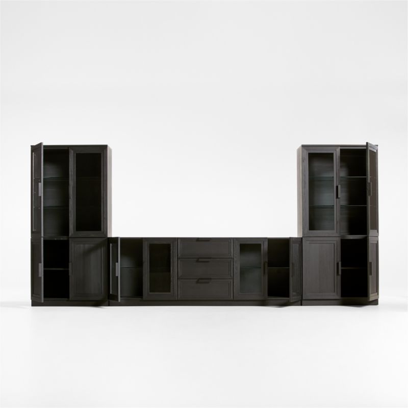 Calypso Black Elm Wood 90" Storage Media Console with 2 Modular Wood-Door Cabinet Bases and 2 Glass-Door Bookshelf Hutches - image 2 of 7