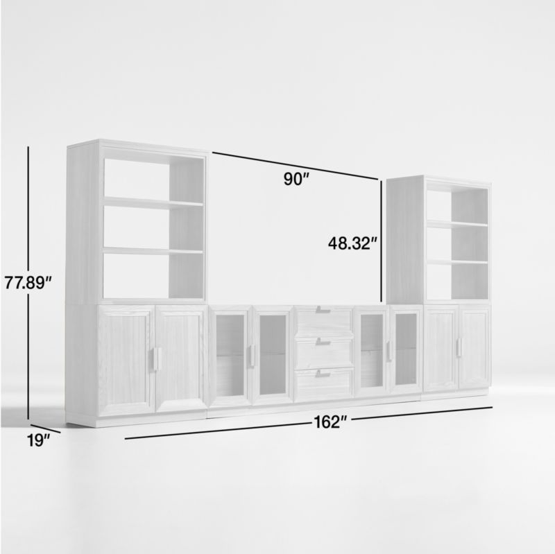 View Calypso Natural Elm Wood 90" Storage Media Console with 2 Modular Wood-Door Cabinet Bases and 2 Glass-Door Bookshelf Hutches - image 3 of 9