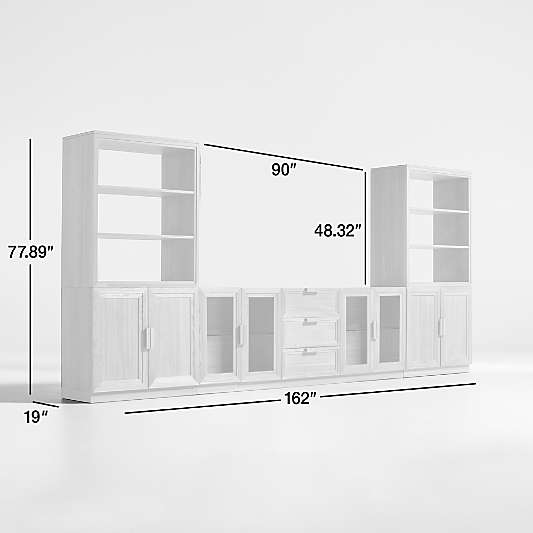 Calypso Natural Elm Wood 90" Storage Media Console with 2 Modular Wood-Door Cabinet Bases and 2 Bookshelf Hutches