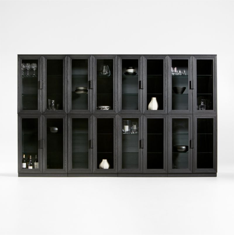 Calypso Black Elm Wood Modular Glass-Door Bookcase Hutches, Set of 8