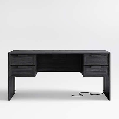 Calypso 64" Black Wood Desk with Outlets