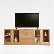 Campagna 94" Rattan and Natural Oak Wood Storage Media Console