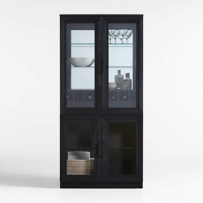 Calypso 36" Black Glass-Door Bar Cabinet