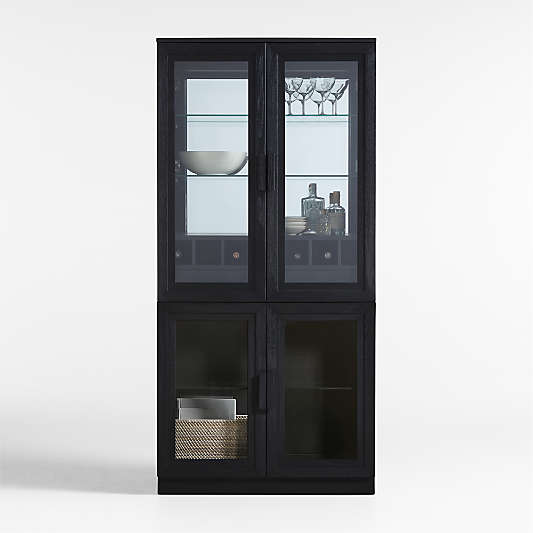 Calypso 36" Black Glass-Door Bar Cabinet