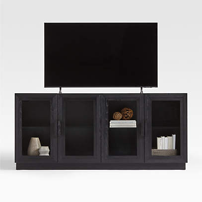Calypso Charcoal Ebonized Wood 72" Media Console with Glass Doors + Reviews | Crate & Barrel