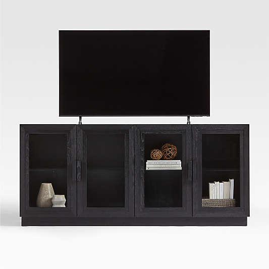 Calypso Black Elm Wood 72" Storage Media Console with Glass Doors