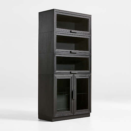 Calypso Black Wood Modular Glass-Door Base and 3 Glass-Door Single Storage