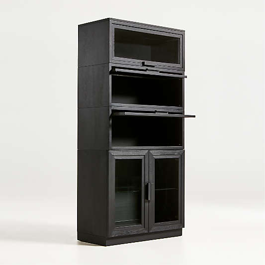 Calypso Black Wood Modular Glass-Door Base and 3 Glass-Door Single Storage