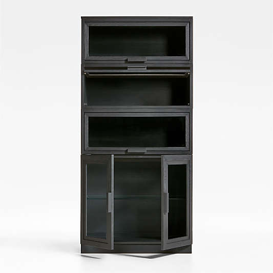 Calypso Black Wood Modular Glass-Door Base and 3 Glass-Door Single Storage