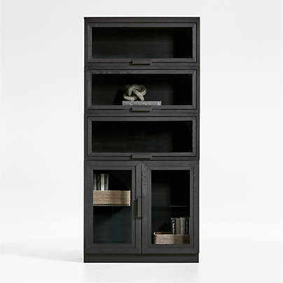 Calypso Black Wood Modular Glass-Door Base and 3 Glass-Door Single Storage