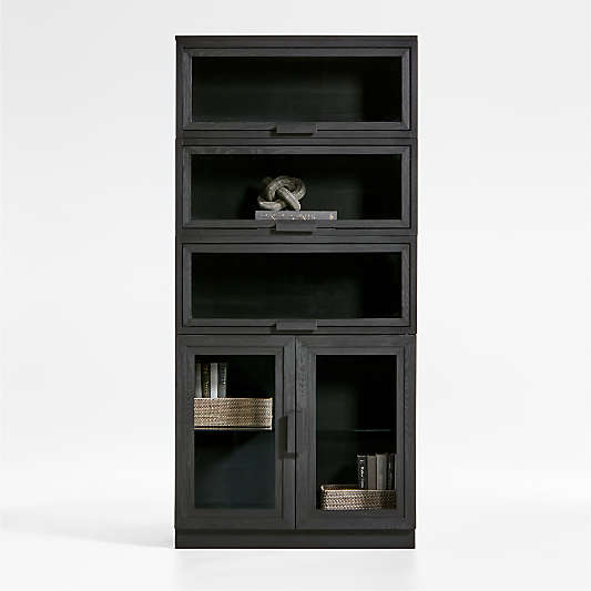 Calypso Black Wood Modular Glass-Door Base and 3 Glass-Door Single Storage