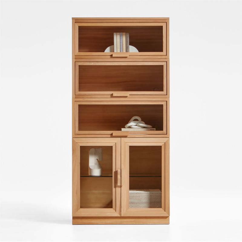 Calypso Natural Elm Wood Modular Storage Cabinet with Glass-Door Base and Glass Doors - image 0 of 9