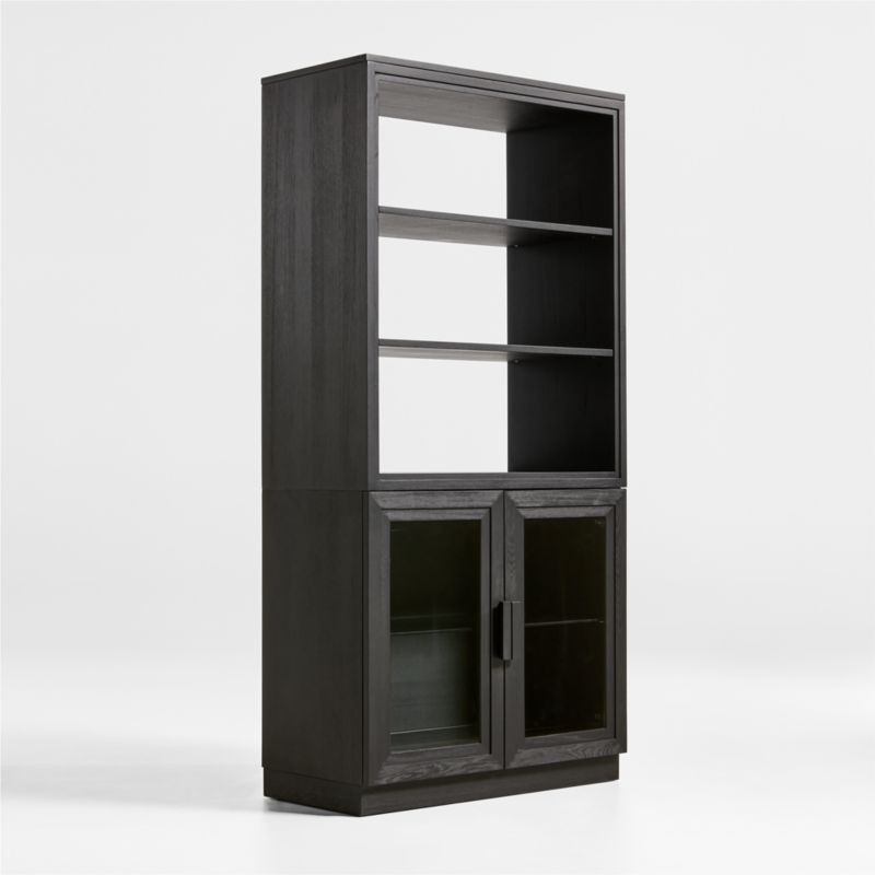 Calypso Black Elm Wood Modular Glass-Door Base and Bookshelf Hutch - image 3 of 8