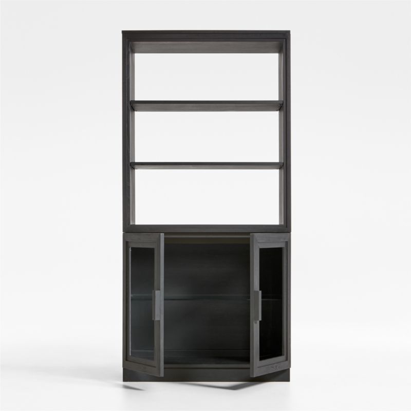 Calypso Black Elm Wood Modular Glass-Door Base and Bookshelf Hutch - image 2 of 8