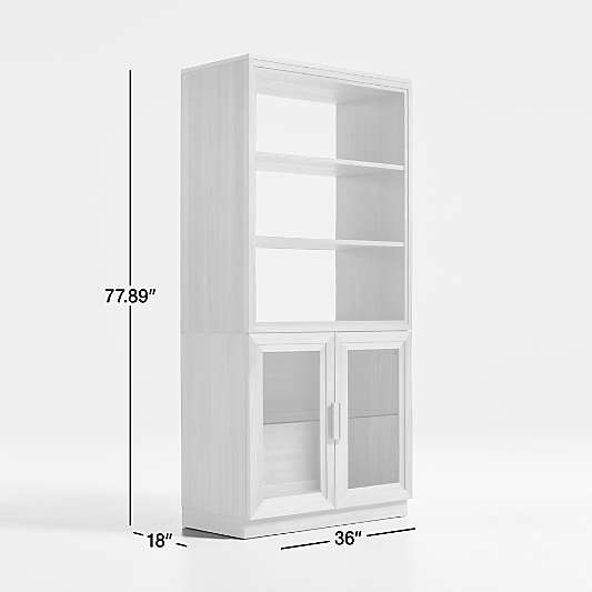 Calypso Natural Elm Wood Modular Glass-Door Base and Bookshelf Hutch