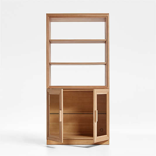 Calypso 36" Natural Wood Bookcase with Glass-Door Storage