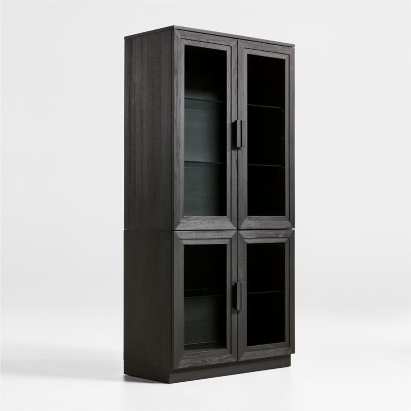 Calypso Black Modular Elm Wood Glass-Door Storage Bookcase Hutch and Base - image 3 of 7