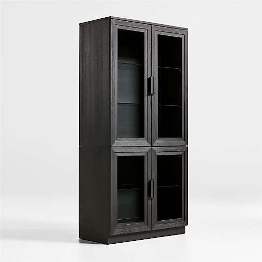 Calypso Black Modular Elm Wood Glass-Door Storage Bookcase Hutch and Base