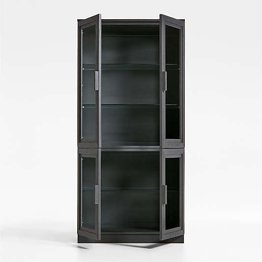 Calypso Black Modular Elm Wood Glass-Door Storage Bookcase Hutch and Base