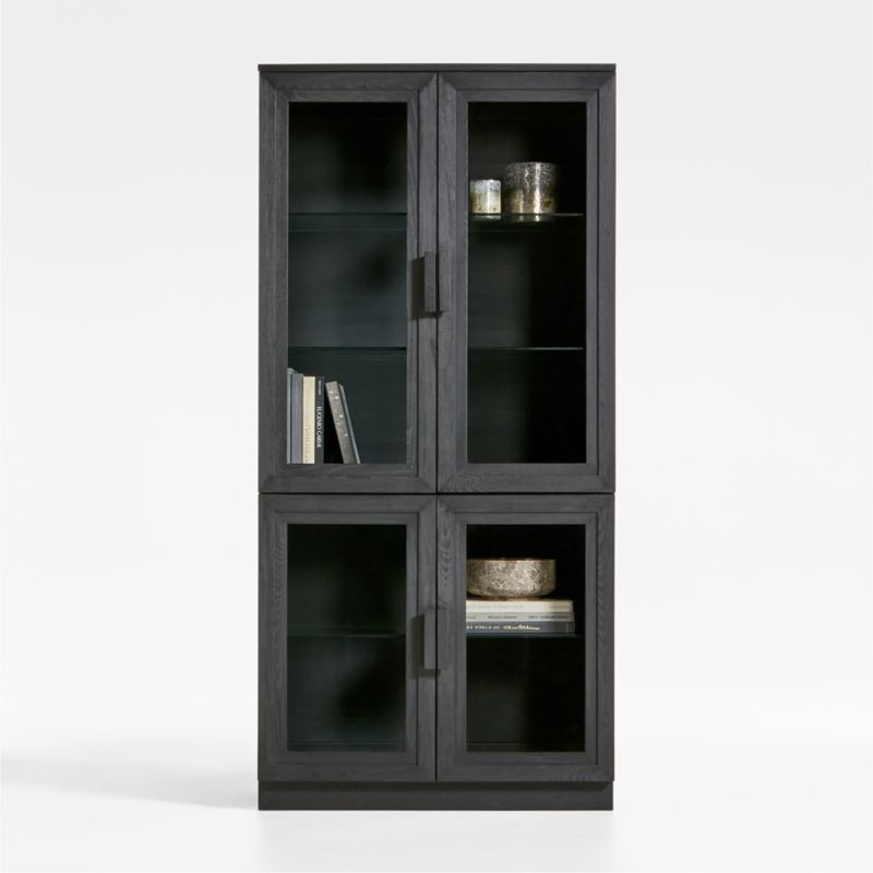 Calypso Black Modular Elm Wood Glass-Door Storage Bookcase Hutch and Base