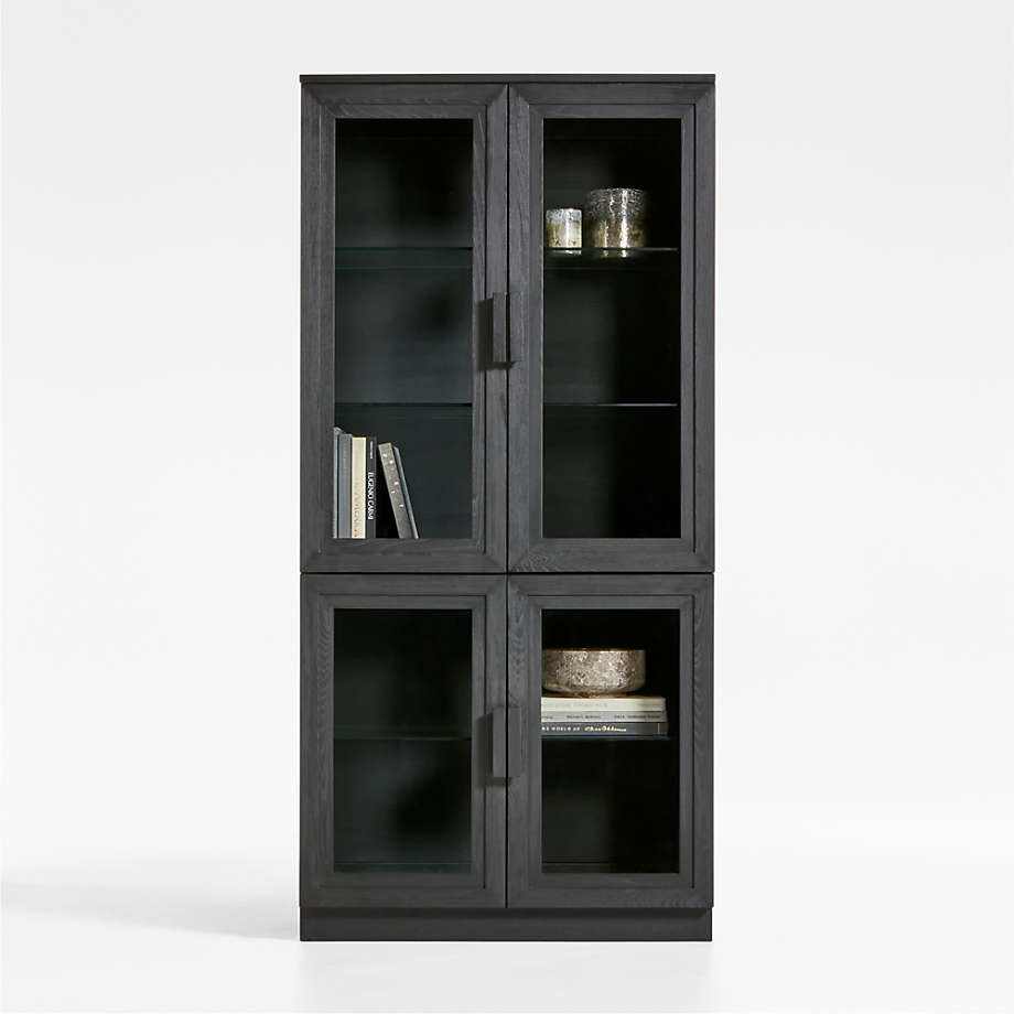 Calypso Charcoal Black Modular Elm Wood GlassDoor Storage Bookcase Hutch and Base + Reviews