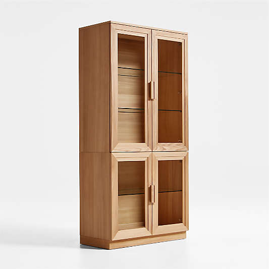 Calypso Natural Modular Elm Wood Glass-Door Storage Bookcase Hutch and Base