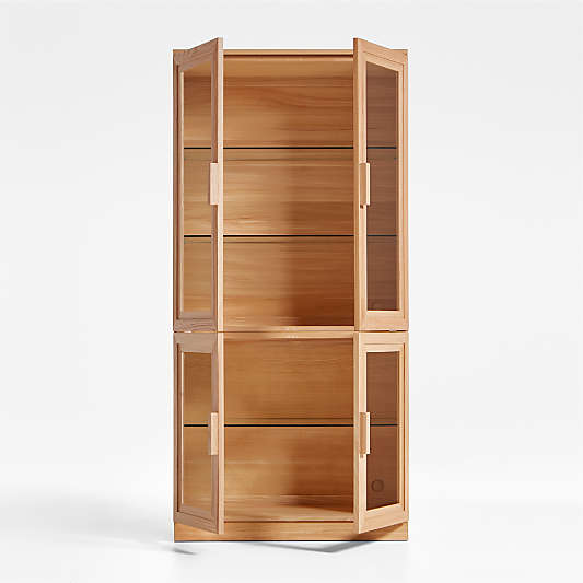 Calypso Natural Modular Elm Wood Glass-Door Storage Bookcase Hutch and Base