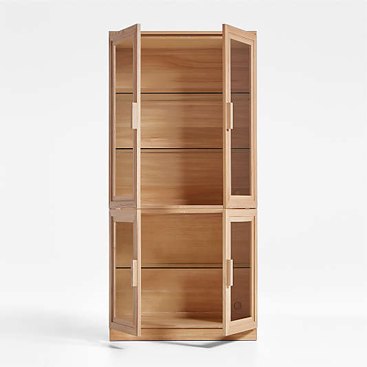 Calypso 36" Natural Wood Storage Cabinet with Glass Doors