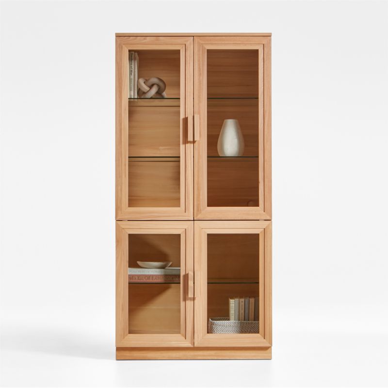 Calypso Natural Modular Elm Wood Glass-Door Storage Bookcase Hutch and Base