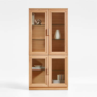 Calypso Natural Modular Elm Wood Glass-Door Storage Bookcase Hutch and Base