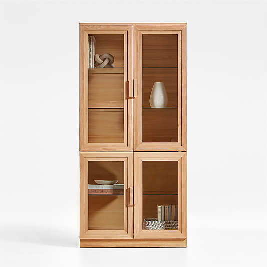 Calypso Natural Modular Elm Wood Glass-Door Storage Bookcase Hutch and Base