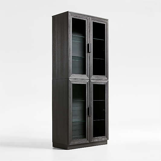 Calypso Black Elm Wood Modular Glass-Door Bookcase Hutches, Set of 2