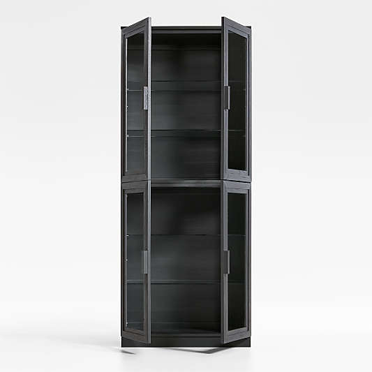 Calypso 36" Black Wood Tall Storage Cabinet with Glass Doors