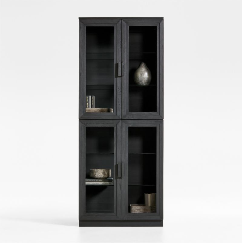 Calypso Black Elm Wood Modular Glass-Door Bookcase Hutches, Set of 2