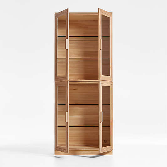 Calypso 36" Natural Wood Tall Storage Cabinet with Glass Doors