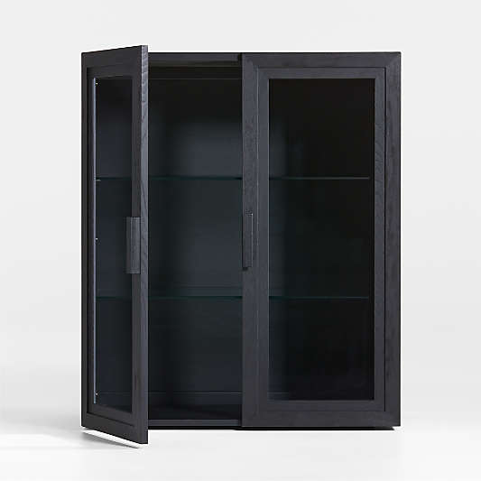 Calypso 36" Black Wood Modular Glass Door Bookcase Hutch