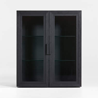 Calypso Black Wood Modular Glass Door Bookcase Hutch