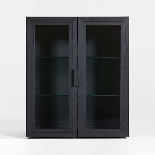 Calypso Black Wood Modular Glass Door Bookcase Hutch