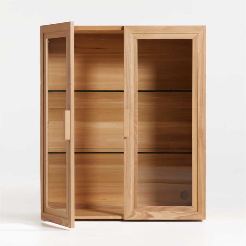 Calypso Natural Elm Wood Modular Glass Door Bookcase Hutch