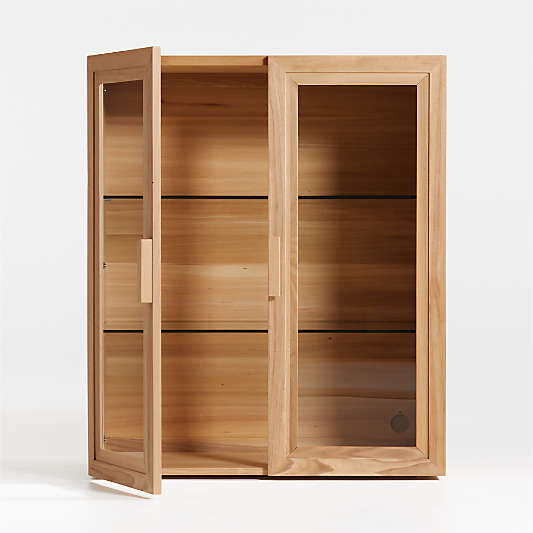 Calypso 36" Natural Wood Modular Glass Door Bookcase Hutch
