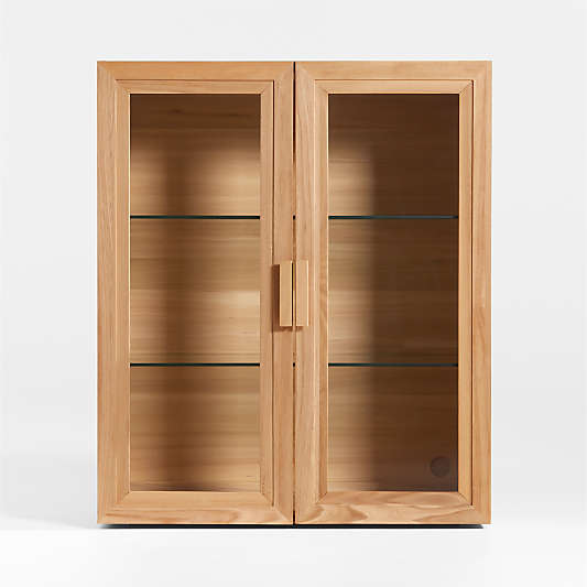 Calypso Natural Elm Wood Modular Glass Door Bookcase Hutch