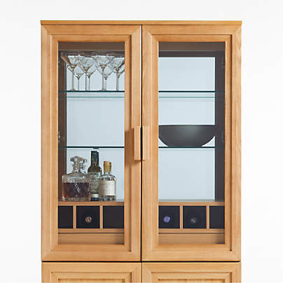 Calypso Natural Elm Wood Bar Hutch Cabinet