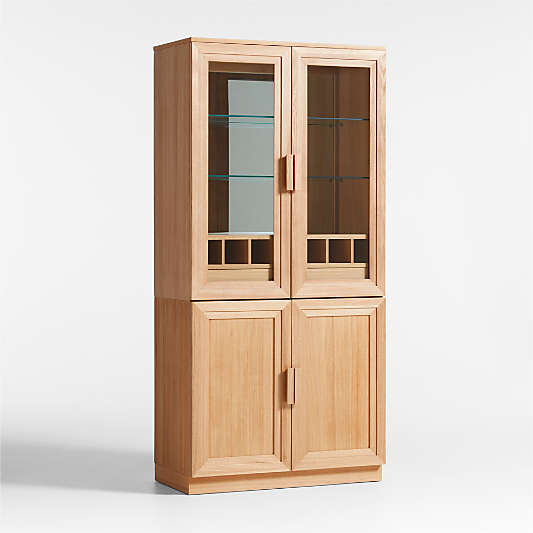 Calypso Natural Elm Wood Bar Hutch Cabinet with Wood Door Base