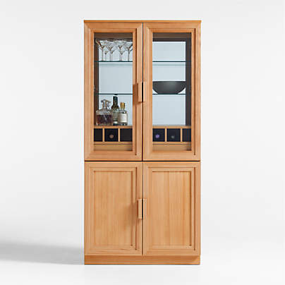 Calypso Natural Elm Wood Bar Hutch Cabinet with Wood Door Base