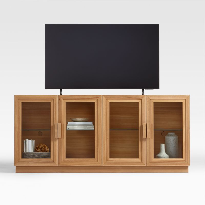 Calypso Natural Elm Wood 72" Storage Media Console with Glass Doors
