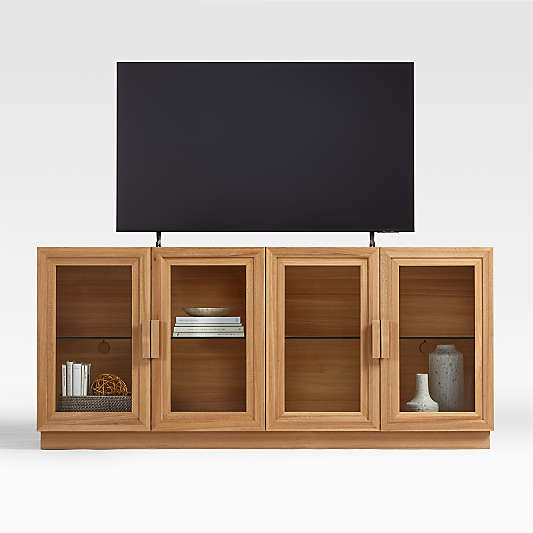 Calypso Natural Wood 72" Storage Media Console with Glass Doors