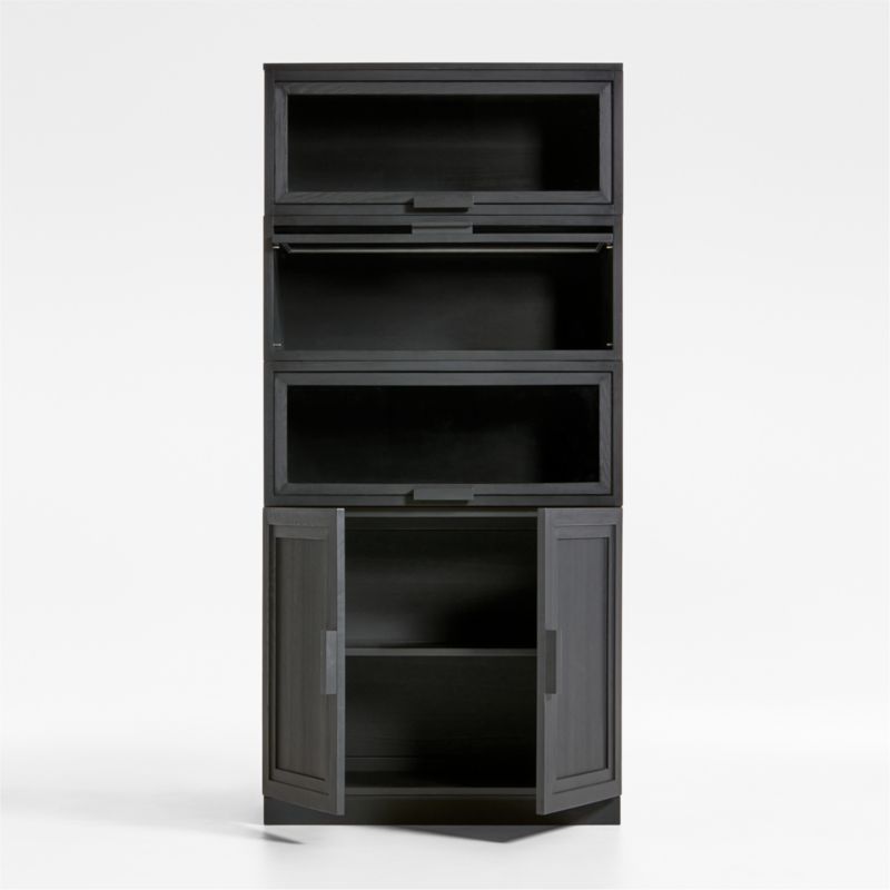 Calypso Black Elm Wood Modular Storage Cabinet with Wood-Door Base and Glass Doors - image 2 of 8