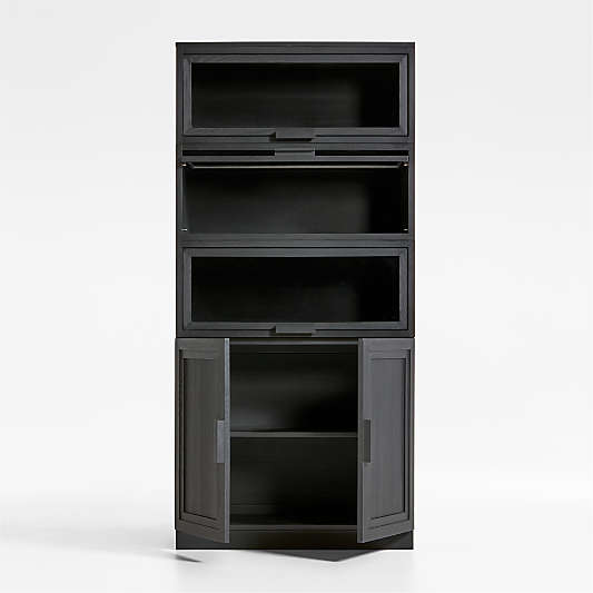 Calypso Black Elm Wood Modular Storage Cabinet with Wood-Door Base and Glass Doors