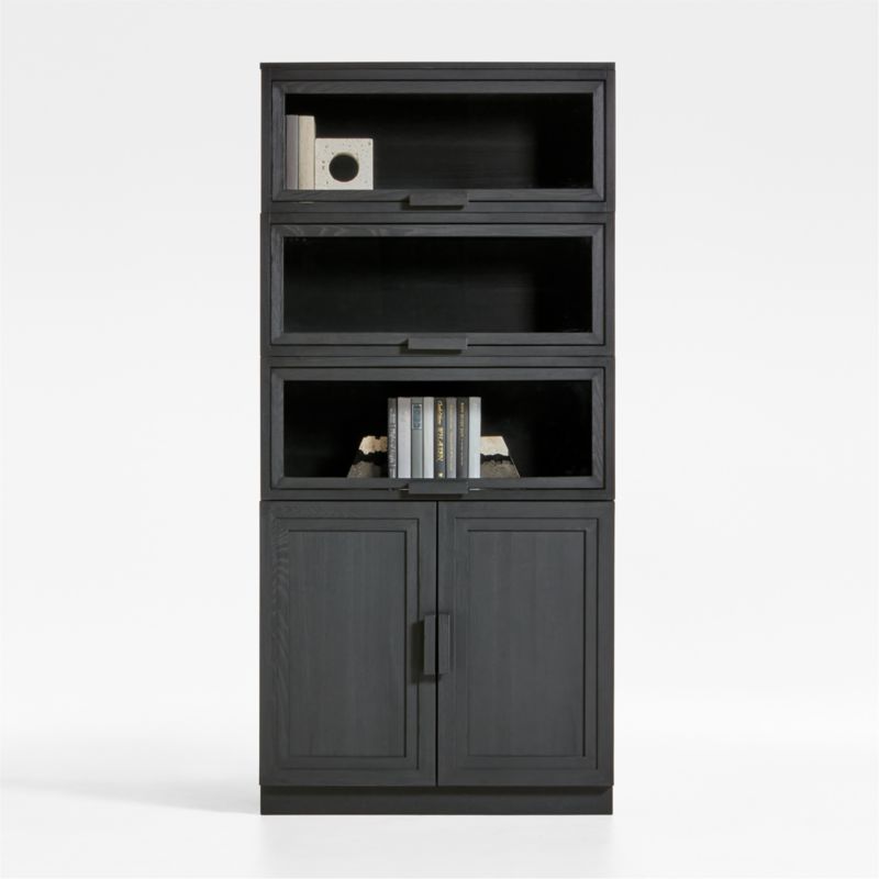 Calypso Black Elm Wood Modular Storage Cabinet with Wood-Door Base and Glass Doors - image 0 of 8