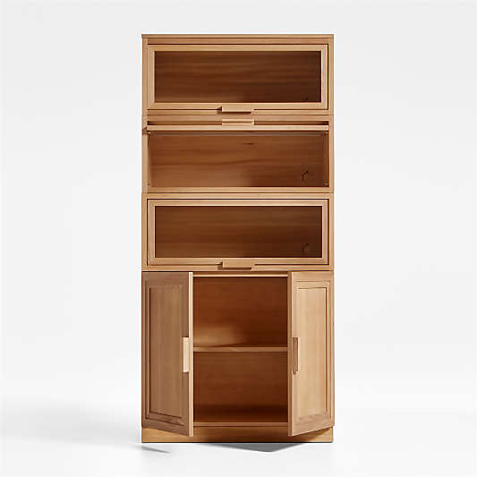 Calypso Natural Elm Modular Storage Cabinet with Wood-Door Base and Glass Doors